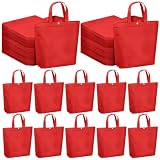 Paterr 100 Pcs Reusable Grocery Bags Bulk Shopping Tote with Handle Non Woven Portable Foldable Tote Bag Gift with Button(Medium,Plain,Red)