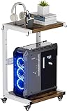 Ansionsol Computer Tower Stand, 2-Tier Metal CPU Holder Stand with Lockable Wheels, Adjustable Under Desk PC Shelf, Mobile Rolling Computer Cart for Home, Office, Gamers and Students, White
