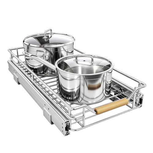 Image of Pull out Cabinet Organizer, 9 inchW X 21 inchD, Heavy Duty Smooth Sliding Under Cabinet Shelves for Pots and Pans, Full-Extension Roll out Drawers, Slide out Organization for Home Kitchen Pantry