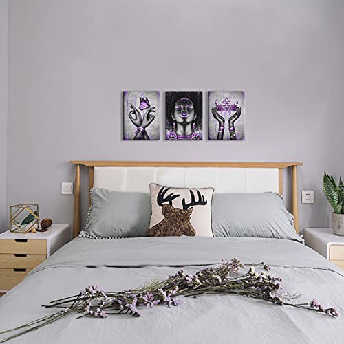 Kalormore Fashion African American Woman Painting Giclee Canvas Prints Elegant Black Girl With Purple Accessories Picture Poster Gallery Wrapped Artwork For Bedroom Makeup Room Decoration #TOP3