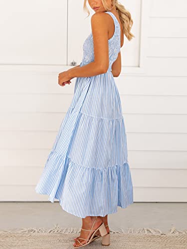 Anrabess Women's 2023 Summer Bohemian One Shoulder Sleeveless Smocked Ruffle Tiered Beach Maxi Sun Dress 493Lanbaitiao-L #TOP2