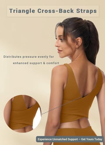 High Neck Sports Bra for Women Longline Full Coverage Sports Bras Medium Impact Padded Workout Crop Tops for Yoga Gym