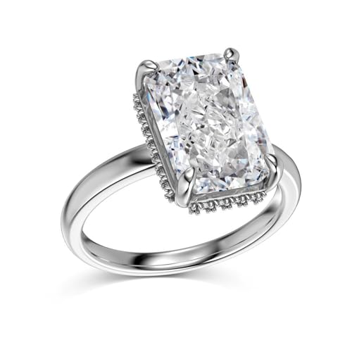 5CT Radiant Cut Lab Grown Diamond Wedding Simulated Band, D Color VVS1 Clarity 18K White Gold Plated Ring for Women Engagement Anniversary Promise Eternity Silver Ring