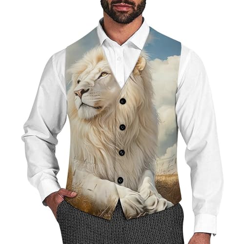 Majestic Lion Animal Men's Suit Vests Dress Vest V-Neck Waistcoat Slim Business Formal with Pocket