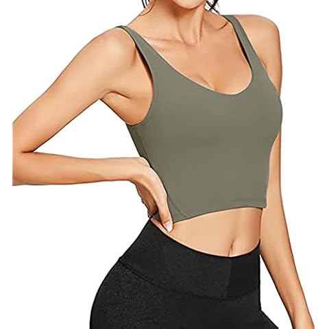 TAIPOVE Longline Sport Bra V Neck Wirefree Womens Gym Running High Impact Seamless Support Tank Camisole Olive Green Cover