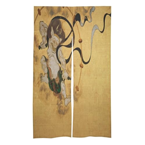 風神 雷神 浮世絵 のれん 温泉 ゆ 暖簾 湯 目隠し おしゃれ 間仕切り 間仕切りカーテン つっぱりカーテン 階段カーテン かわいい 断熱防寒 目隠し 入り口 86x143cm