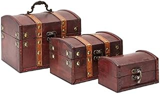 Set of 3 Small Wooden Treasure Chest Boxes, Decorative Vintage Style Trunks for Jewelry Keepsakes (3 Sizes)