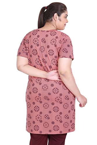 Image of RYSH Women's All-Over Printed Cotton Plus Size Longline T-Shirt with Pockets