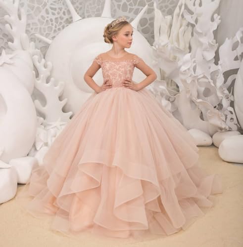 Lace Applique Flower Girl Dresses for Wedding Tiered Tulle Princess Pageant Dress Long Ball Gown for Girls2