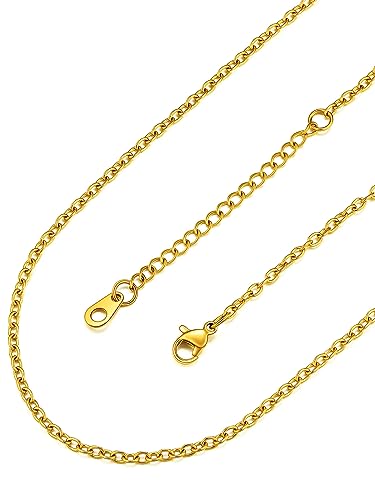 FaithHeart Gold Sturdy Chains Thin Rolo Necklace for Men Stainless Steel Sturdy 20 in Jewelry