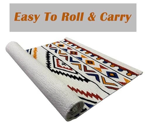 Image of SAGON 2x5 Ft Printed Runner Carpet - Cotton Bedside Rug for Bedroom & Living Room (Multi Zig Zag)