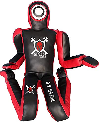 Emperor Peter 8.0 MMA BJJ Training Dummy Veg Leather Grappling Submission Dummy Wrestling Punching Throwing Boxing Sitting Dummy UFC for Submission Drills UNFILLED. (Red Black, 4FT)