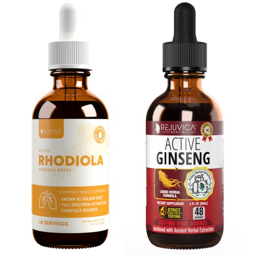 Rejuvica Health Active Rhodiola + Active Ginseng- Support Energy + Stress - Liquid Delivery For Better Absorption - Rhodiola Root & Ginseng Root #TOP15