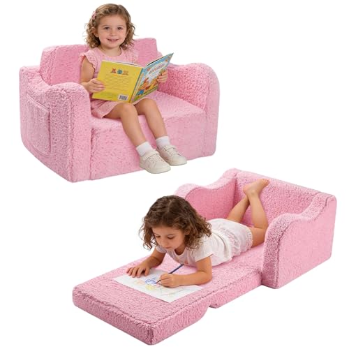 BUERPINKING Sofá infantil, sillón infantil a partir de 1 año, sofá infantil plegable 2 en 1, sofá infantil con funda extraíble para niñas y niños