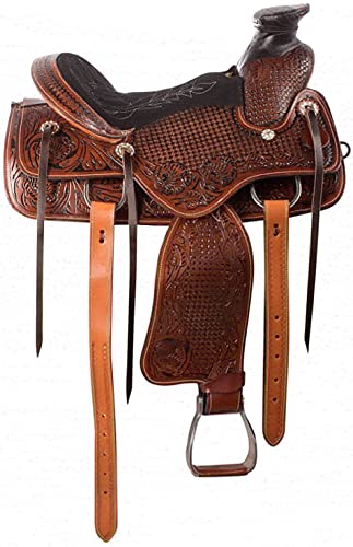Rahmat International Wade Tree A Fork Premium Western Leather Roping Ranch Work Horse Saddle Tack Headstall, Breastplate(Size- 10 To 18 Inches Seat Available) (14.5"Inch, Antique Oil) #TOP4