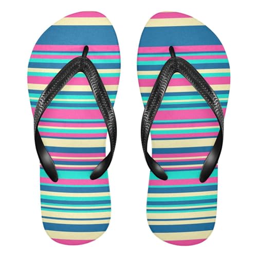 Colorful Stripe Line Flip Flops for Beach Thong Sandals Anti-slip Lightweight Flat Slippers for Summer Travel Swim