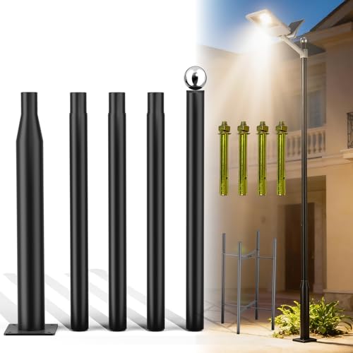 BeoYjVon 16FT Split Design Street Light Pole, Heavy-Duty Steel Outdoor Lamp Post with Sleeve Connection & Rebar Cage - Adjustable, Rust-Resistant for Driveway, Parking Lot, Garden, Pathway