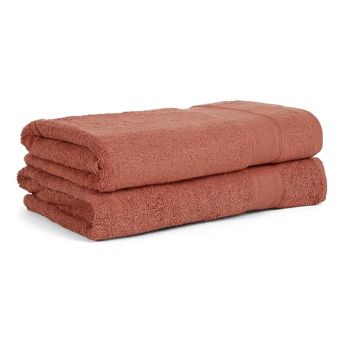 Image of Arvind 100% Cotton Towels for Bath | Towels for Bath Large Size | 500 GSM Bath Towel - Soft & Absorbent | 2 Piece Bath Towel for Men /Women | Urban Comfort | 70 cm x 140 cm - Rust