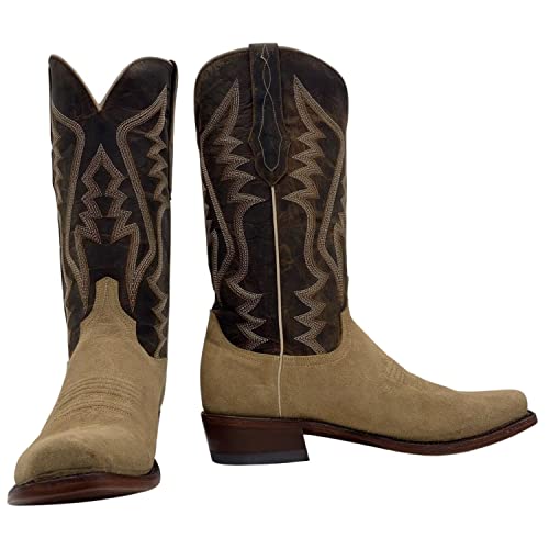 Vaccari Men's Genuine Roughout Leather Narrow Square Toe Suede Cowboy Boots - Sand 9.5D #TOP1