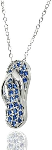 Sterling Silver Simulated Blue Sapphire Flip-Flop Beach Sandal Necklace