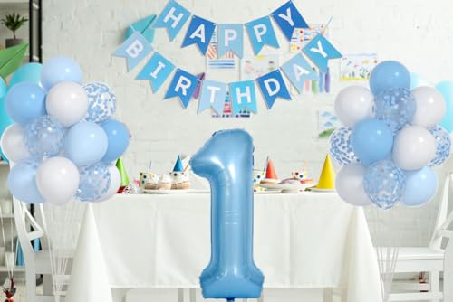 Yumiche BIRTHDAY-1 Baby Blue White Balloons And 40Inch 1 Balloon, First Birthday Decorations For Boy With Blue White Confetti Balloons, Happy Birthday Banner Large 1 Balloon For Baby Boys Birthday Party Decorations thumb #6