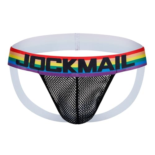 JOCKMAIL Men's Jockstrap Rainbow Mesh Sexy Thongs Underwear for Male Low Rise G String 2PCS2