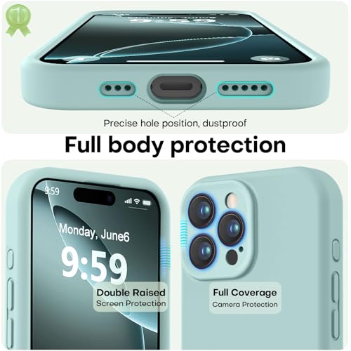 Image of LOVE 3000 Designed for iPhone 16 Pro Max Case, Premium Silicone with [Soft Anti-Scratch Microfiber Lining] Shockproof Protective Phone Case for Men Women Girls 6.9 inch, Mint