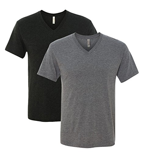 Next Level Triblend Vee Tee, Vintage Black + Premium Heather (2 Pack), Large