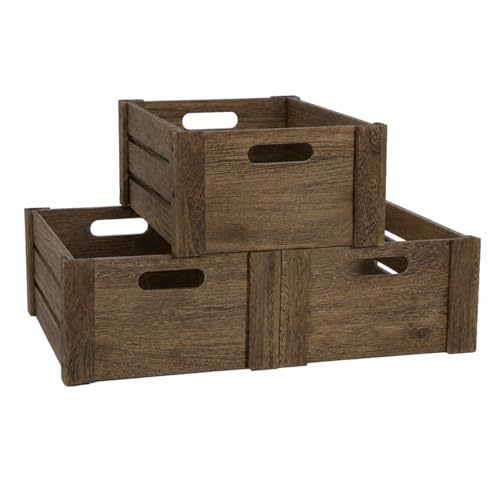 3 Pack Wooden Crates for Display Rustic Handmade Wood Crate for Storage