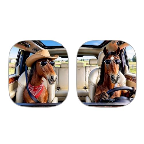 Image of Funny Horse Car Sun Shade for Front Window Foldable Automotive Front Window Sunshade Protector 2-Piece Car Sunshades Easy to Install Universal Car Accessories Decoration