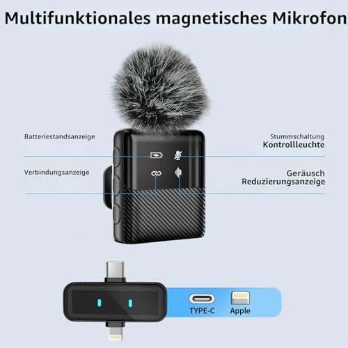 yAyusi Vlogging-Kit für iPhone/Android, YouTube-Starter-Kit, Beinhaltet Mini-Stativ, Telefonclip, Füllleuchte, Magnetisches Mikrofon, Aufbewahrungsbox, Geeignet für Straßeninterviews, Vlog-Aufnahmen
