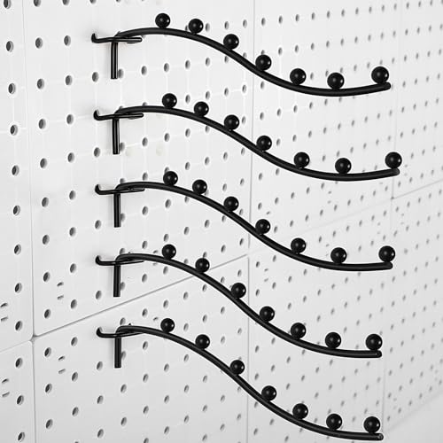 Yaocom 20 Pcs Peg Board Waterfall Hook Shelving Hooks Metal 7 Station Pegboard Display Wall Hangers Face Out Fit 1/4' for Garage Kitchen Store(Black)
