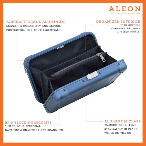 Image of Horizontal All Aluminum Crossbody Bag - Lightweight Compact Travel Case with Adjustable Strap, RF Blocking, Interior Pockets & Secure Clasp - Stylish Over-Shoulder Bag for Men & Women (Sapphire)