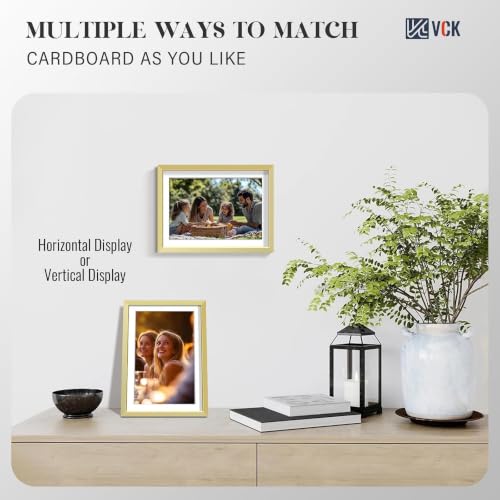 Image of VCK 5x7 Picture Frame Gold Metal, Real Glass, 4x6 Mat, 3 Pack, for Print