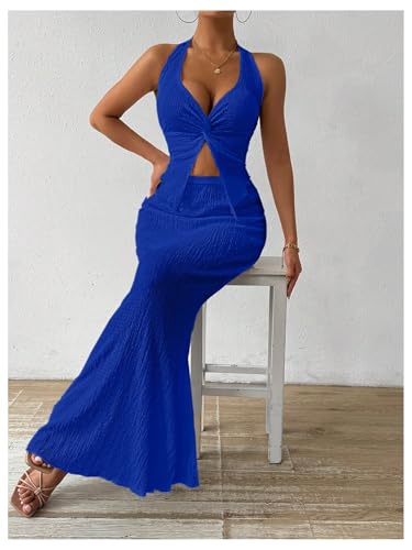 Image of SOLY HUX Women's Two Piece Outfits Twist Front Halter Cami Tops and Skirt Summer Set