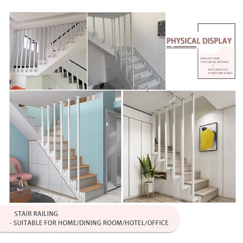 Rambarde d'escalier en bois et fer forgé blanche avec angle carré de 105 cm - 4