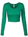 KOGMO Womens Long Sleeve Basic Crop Top Round Neck With Stretch
