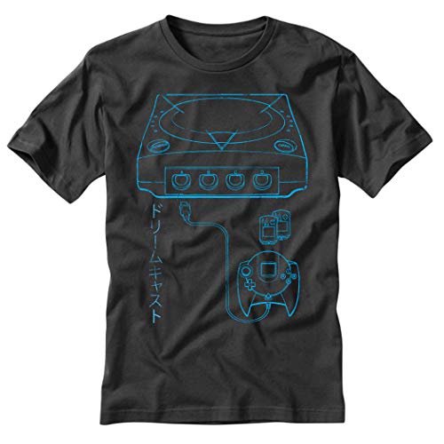 Dreamcast Shirt Game Console Diagram Retro Gamer Tee (X-Large) Black