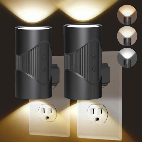 Image of easuntec Night Lights Plug into Wall, Plug in Night Light, Night Light, Dusk to Dawn Light Sensor, 3 Light Modes, Dimmable Night Lights for Bedroom Bathroom Hallway Kitchen Stairs (Black, 2 Pack)