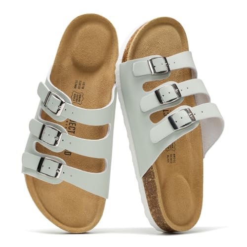 Image of Project Cloud 100% Genuine Leather Summer Sandals for Women 2026 - Memory Foam & Cork Footbed Beach Vacation Essentials Womens Sandals Comfortable Lightweight Slides for Women Footwear (Capri)