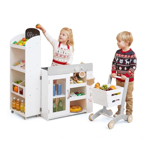 Costzon Kids Grocery Store Playset, Convertible Wooden Play Store w/Shopping