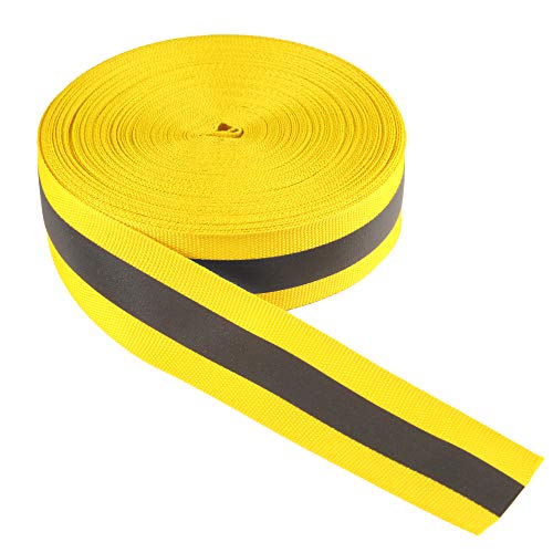 LLPT Reflective Ribbon Sew On Tape High Visibility 1” x 50 Ft Nylon Silver Florescent Safety Webbing for Warning Safety Trim Deco on Vest Belt Jacket Bag Pants Shoes Pet Wears Yellow(RRY150)