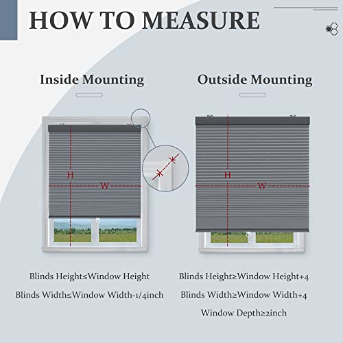 Bliwans Cellular Shades, Blackout Blinds, Cordless Polyester Honeycomb Blinds For Windows, Room Darkening, Pleated Window Shades For Bedroom, Home, Bathroom, Office, Kitchen, 34" W X 64" H, Grey #TOP6