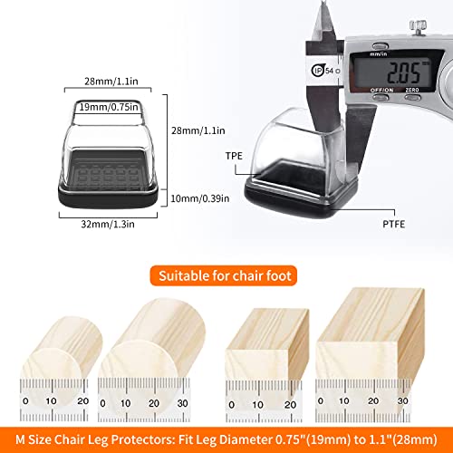 16Pcs Chair Leg Sliders For Carpet, Clear Square Chair Leg Rug Protectors Cap, Teflon Furniture Glides Chair Foot Covers Pads For Bar Stools Legs Dining Chair Ottoman Patio Furniture (Fit 0.75-1.1") #TOP5