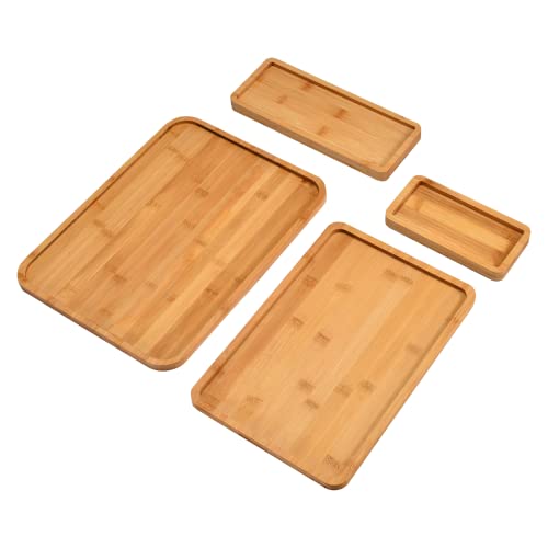 Prosumer’s Choice Bamboo Serving Trays – Set of 4 Wooden Tea Trays, 16x12 Inch – Coffee Table and Food Trays for Serving Snacks, Drinks, Breakfast in Bed, and More