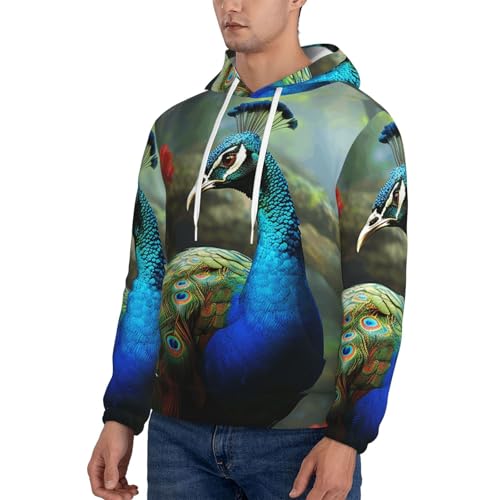 Men's Fleece Pullover Hoodie Long Sleeve Hooded Colorful Peacock Sweatshirt Casual Shirts With Pockets Small Black3