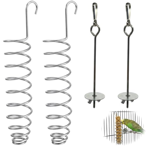 Budgie Treats and Toys 4 Piece Bird Feeder Set for Budgies and Cockatiels Millet Spray Food Dispenser with Easy Installation Garden and Indoor Bird Feeding Accessories