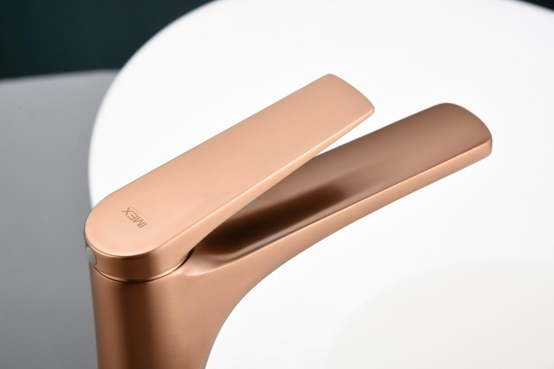 MICE - Grifo monomando para lavabo fabricado en latón - Griferia Baño de lavamanos para agua Caliente/Fria (Oro Rosa Cepillado)