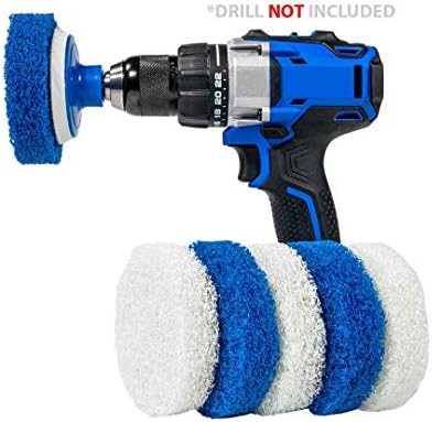 RotoScrub 7 Pack Multi-Purpose Drill Brush Kit for Cleaning Bathrooms, Showers, Tubs, Tile, Floors, Sinks, Toilets, Grout and Grime Removal, Reversible Blue and White Scrub Pads