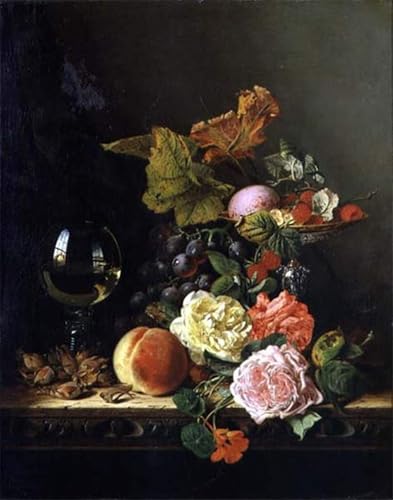 Lienzo uva noci e rose para decorar salones elegantes y comedores clásicos
